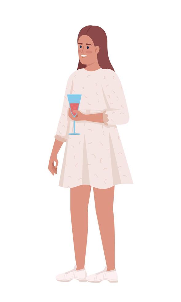 jeune femme avec un sourire détendu dans le caractère de vecteur de couleur semi-plat de mariage. figure modifiable. personne de tout le corps sur blanc. illustration de style dessin animé simple pour la conception graphique et l'animation web