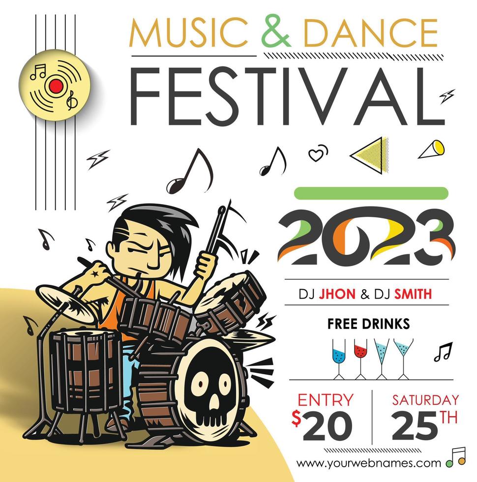 Affiche de flyer d'événement de fête de musique du nouvel an 2023 pour la publication sur les réseaux sociaux. vecteur