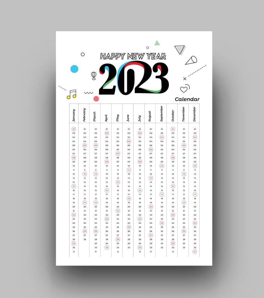 Calendrier 2023 bonne année illustration vectorielle de conception. vecteur