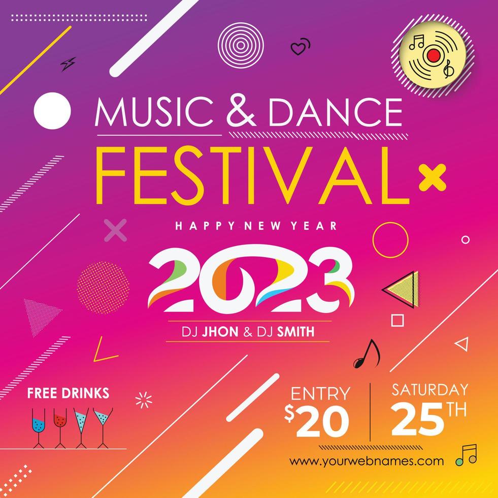 Affiche de flyer d'événement de fête de musique de noël 2023 pour les médias sociaux. vecteur