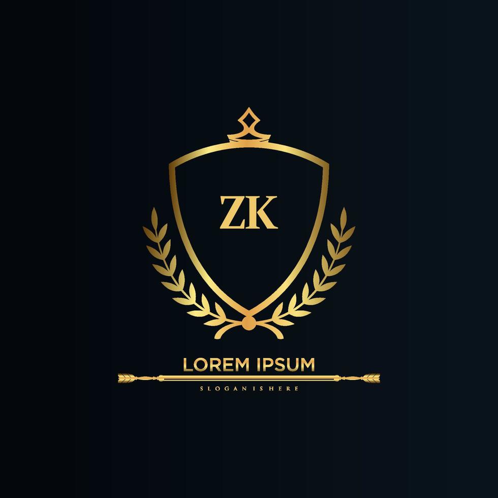 lettre zk initiale avec modèle royal.élégant avec vecteur de logo de couronne, illustration vectorielle de lettrage créatif logo.