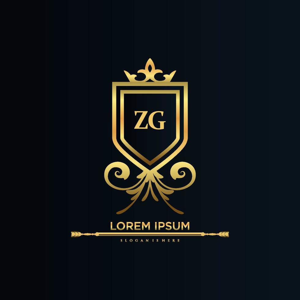 lettre zg initiale avec modèle royal.élégant avec vecteur de logo couronne, illustration vectorielle de lettrage créatif logo.