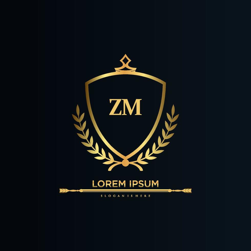 lettre zm initiale avec modèle royal.élégant avec vecteur de logo de couronne, illustration vectorielle de lettrage créatif logo.