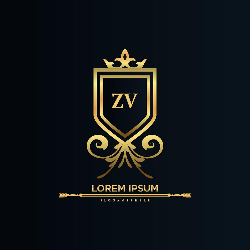 lettre zv initiale avec modèle royal.élégant avec vecteur de logo de couronne, illustration vectorielle de lettrage créatif logo.