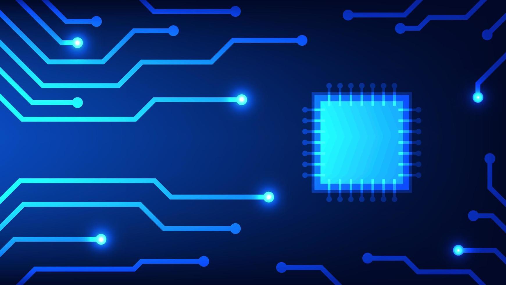 circuit imprimé avec puce sur fond d'éclairage bleu. technologie et concept d'élément de conception graphique de haute technologie vecteur