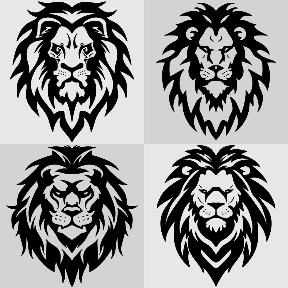 set bundle simple dessin au trait logo lion vecteur premium