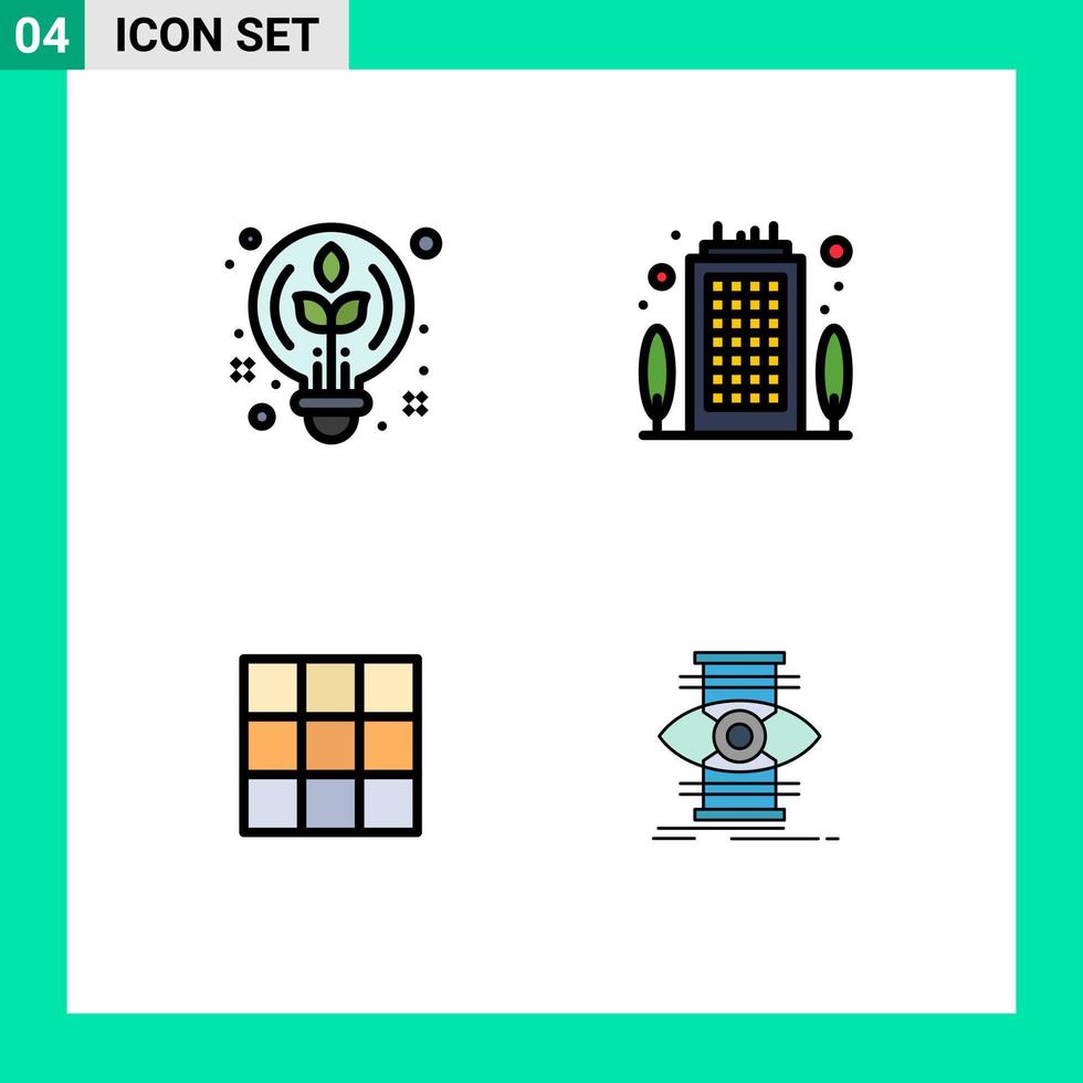 4 signes universels de couleur plate fillline symboles des éléments de conception vectoriels modifiables de l'oeil du bureau de l'ampoule de l'interface utilisateur créative vecteur