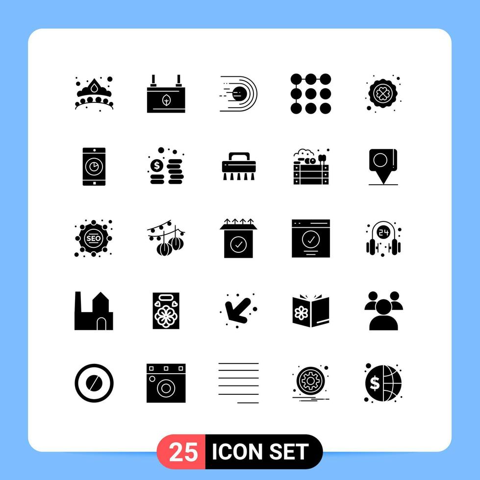 interface mobile glyphe solide ensemble de 25 pictogrammes d'éléments de conception vectorielle modifiables de lumière de verrouillage d'énergie de modèle de trèfle vecteur