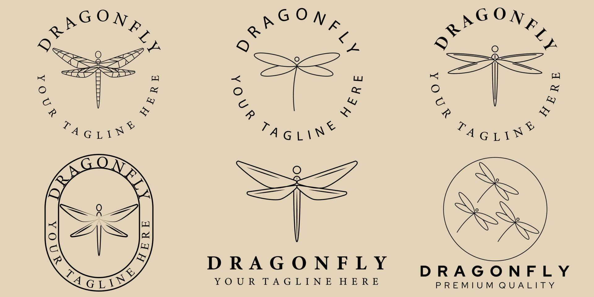 ensemble de conception créative d'icône libellule dessin au trait minimal vecteur