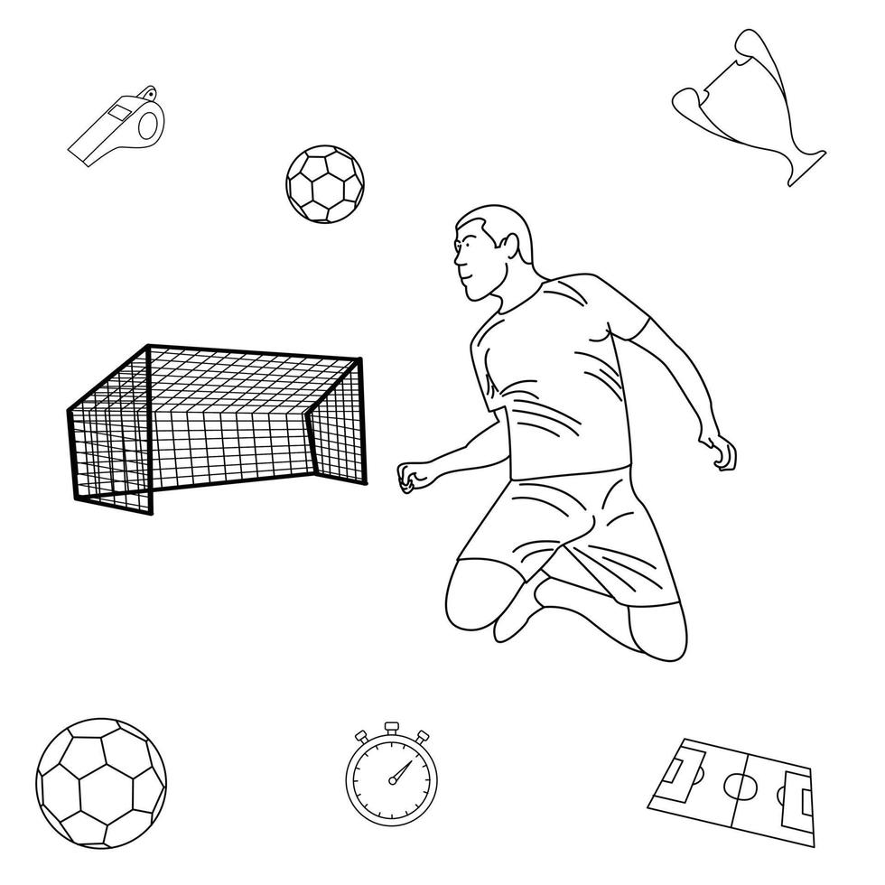 illustration vectorielle du championnat du monde de football utilisé pour les besoins de conception graphique. joueur qui dirige le ballon vecteur