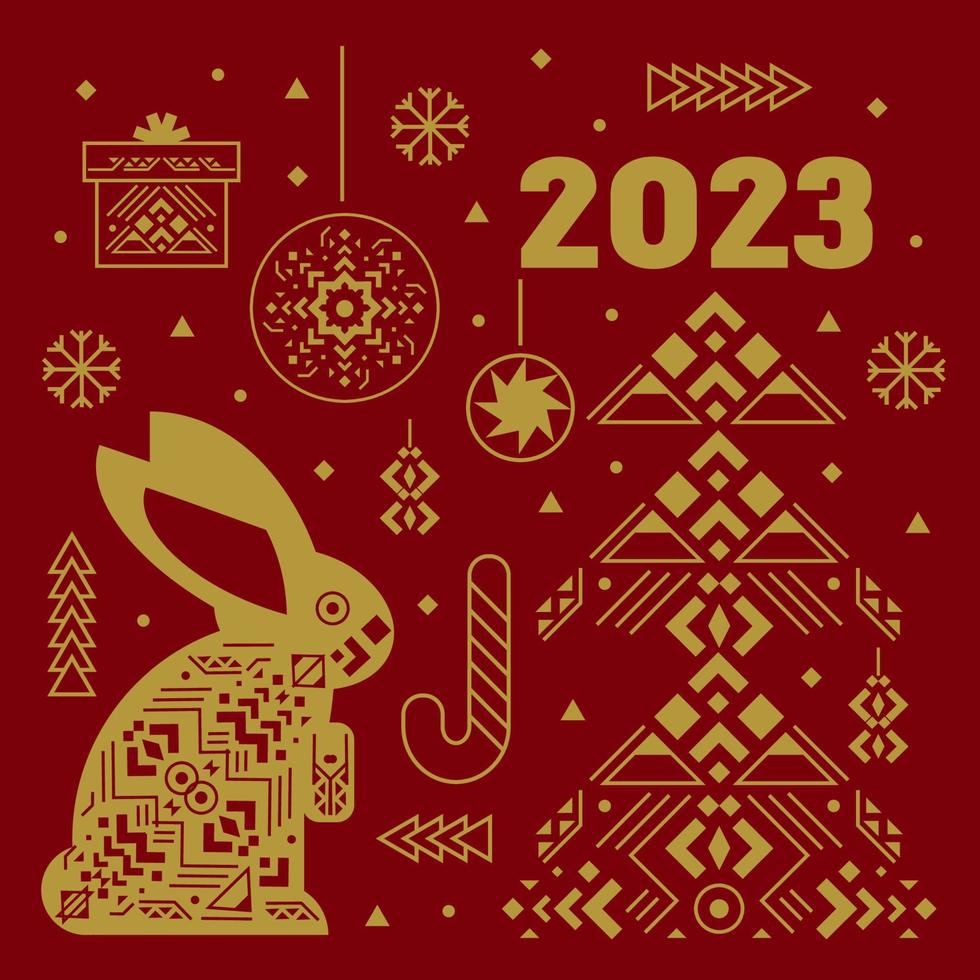2023 bonne année. éléments du nouvel an avec le symbole chinois du lapin de l'année. vecteur