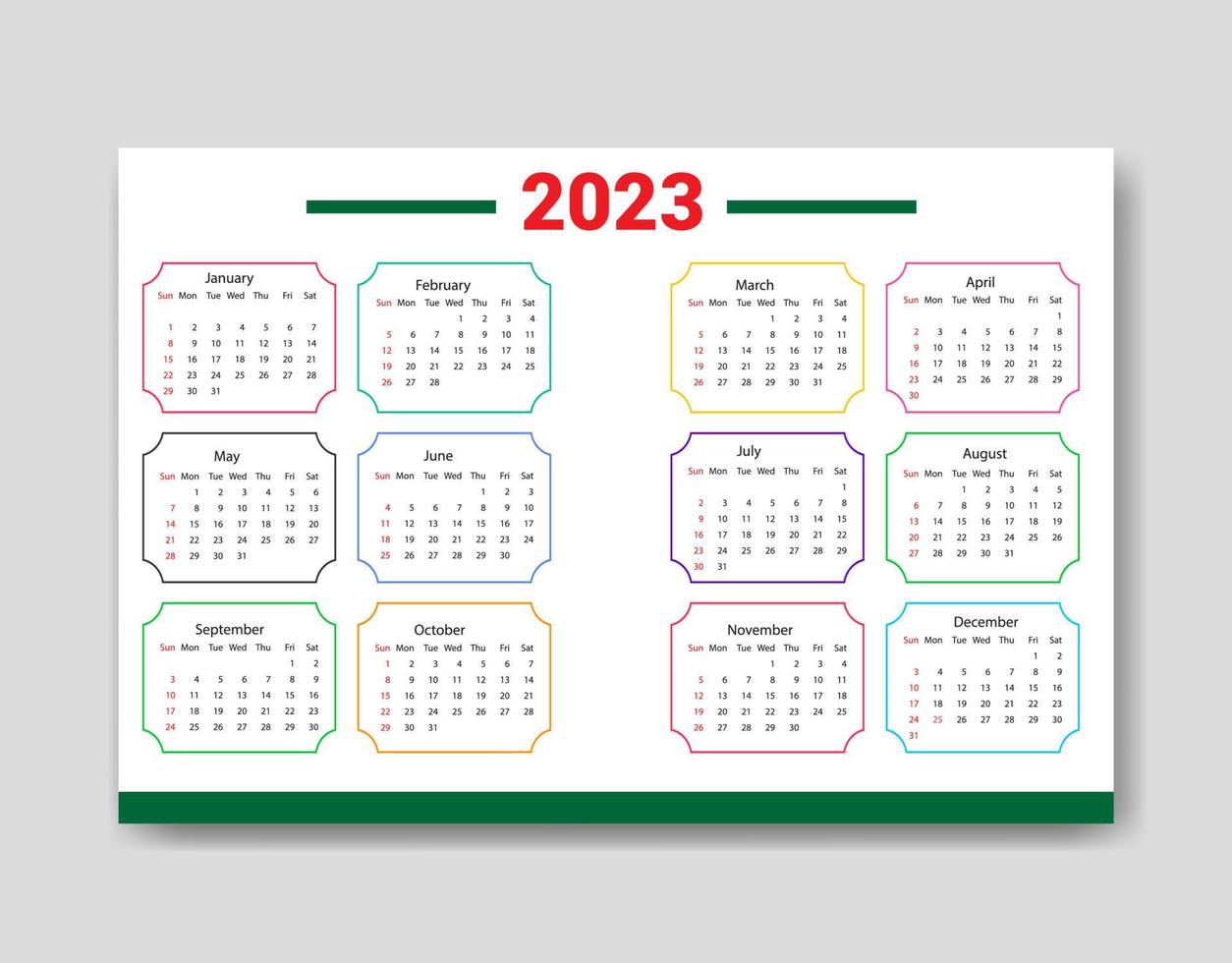 modèle de calendrier 2023, modèle de calendrier propre vecteur