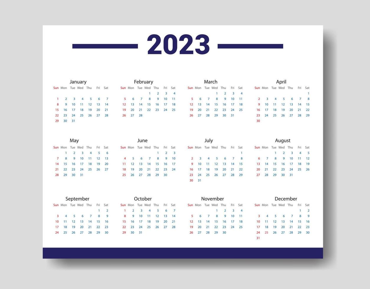 modèle de calendrier 2023, modèle de calendrier propre vecteur
