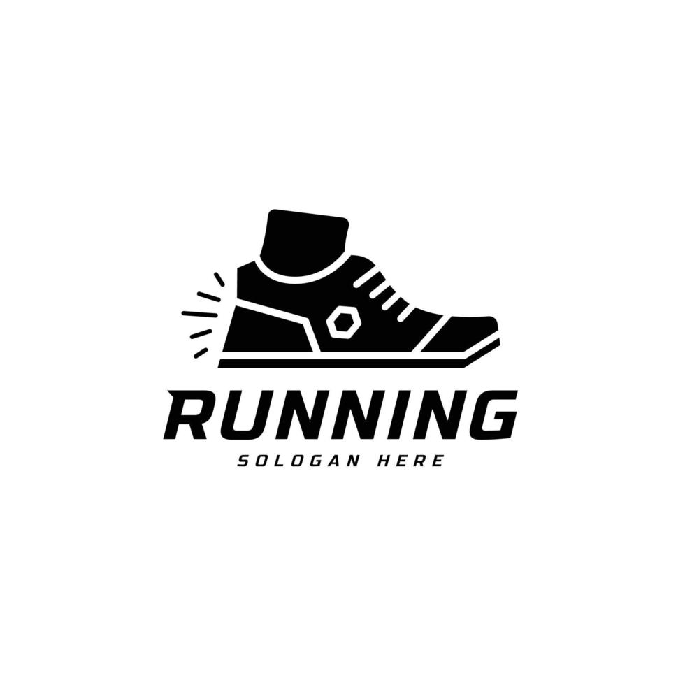 logo de symbole de chaussure de course, modèle de logptype de tournoi de marathon. forme physique, athlète s'entraînant pour le symbole de la vie, icône de la chaussure vecteur