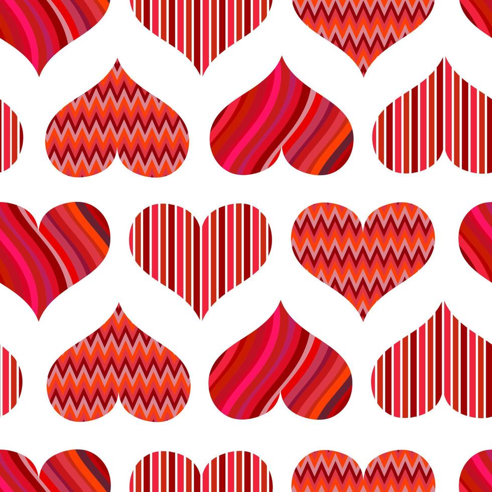 modèle sans couture avec des coeurs rouges. différents coeurs rouges sur fond blanc. illustration vectorielle de la Saint-Valentin. vecteur