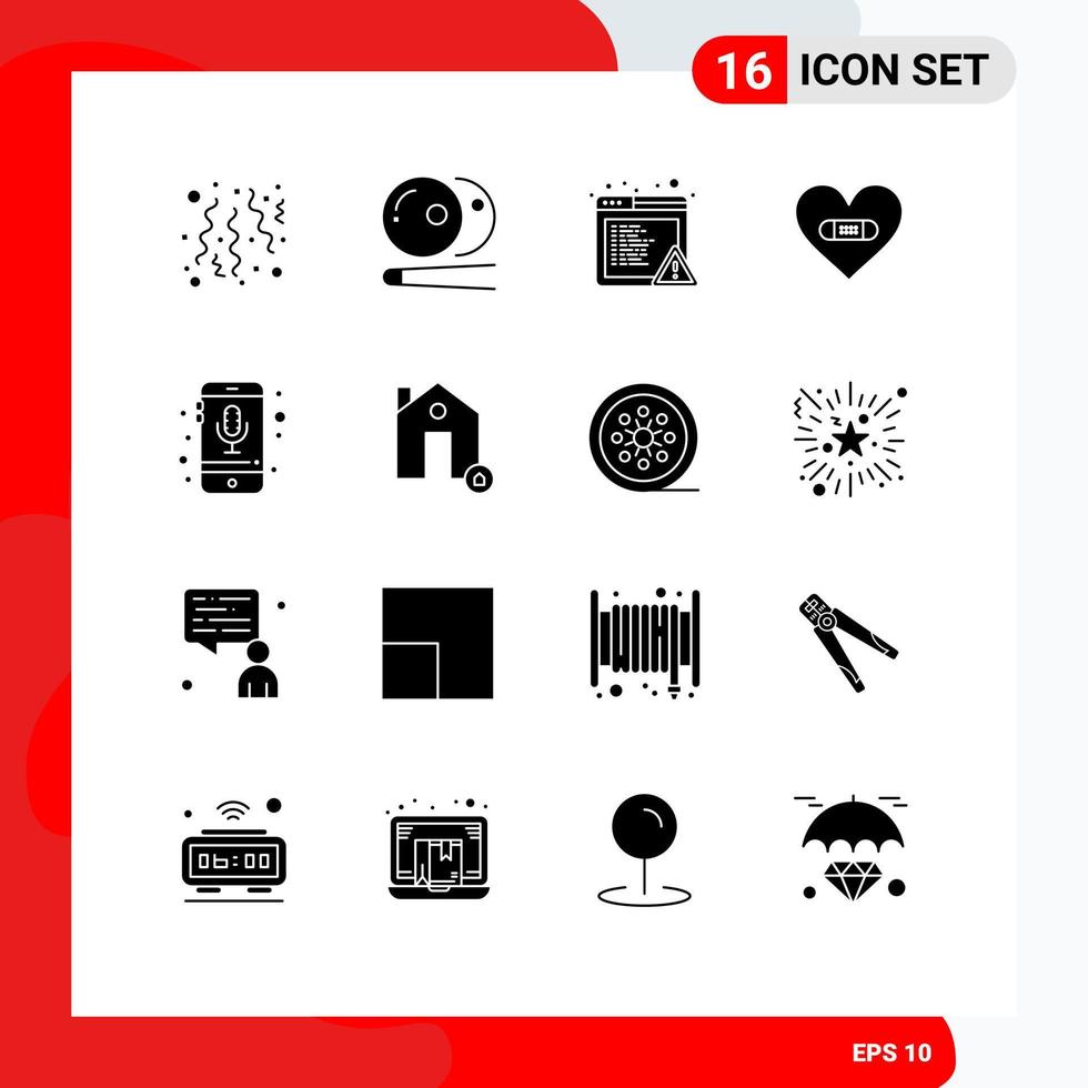 ensemble de 16 symboles d'icônes d'interface utilisateur modernes signes pour mobile comme des éléments de conception vectoriels modifiables en plâtre d'amour d'alerte vecteur