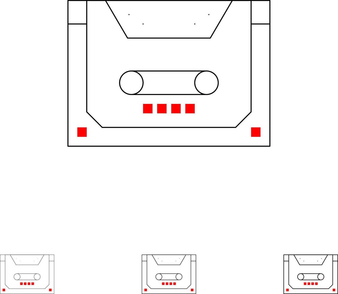 ensemble d'icônes de ligne noire audacieuse et mince de platine compacte de cassette audio analogique vecteur