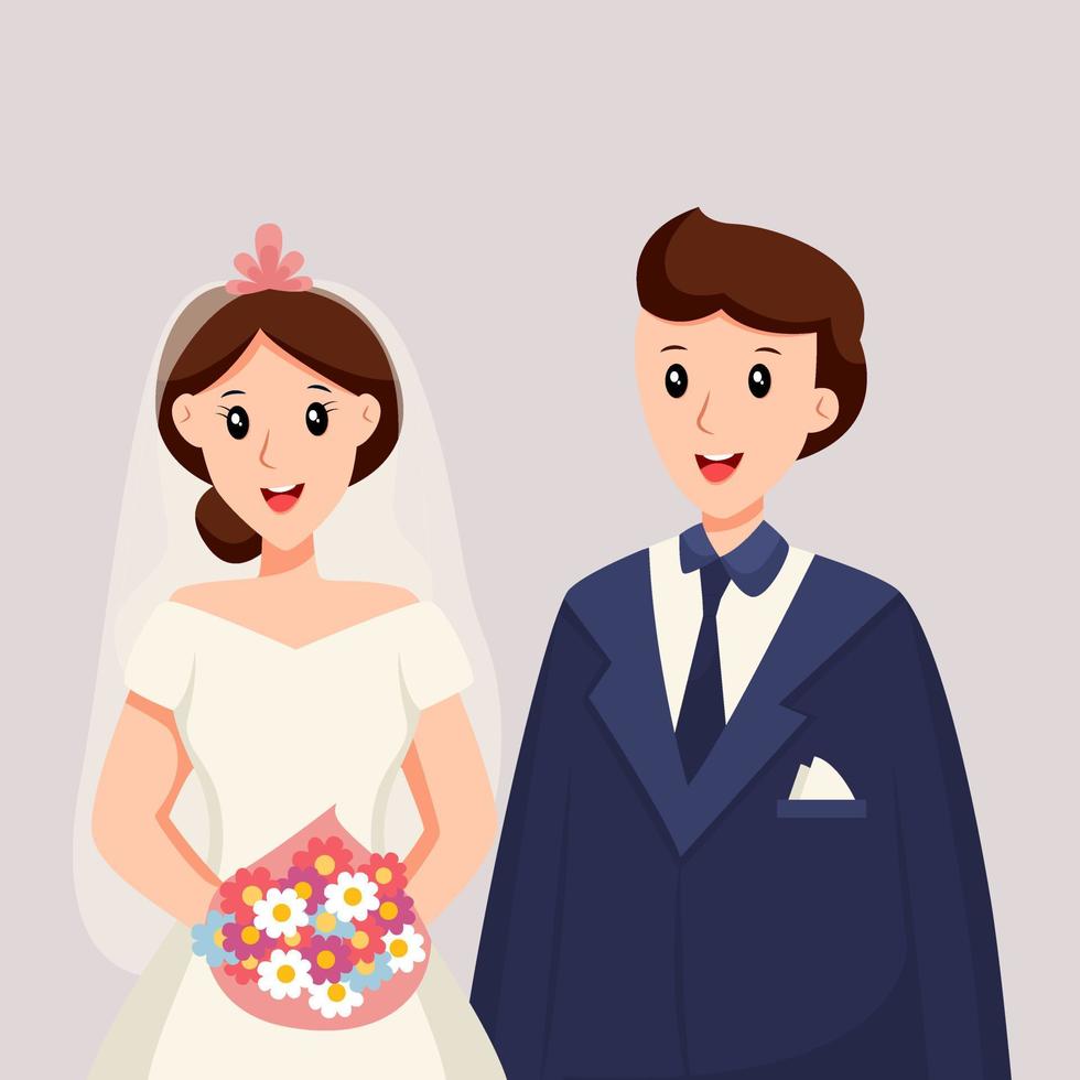 illustration de conception de personnage de couple de mariage mignon vecteur