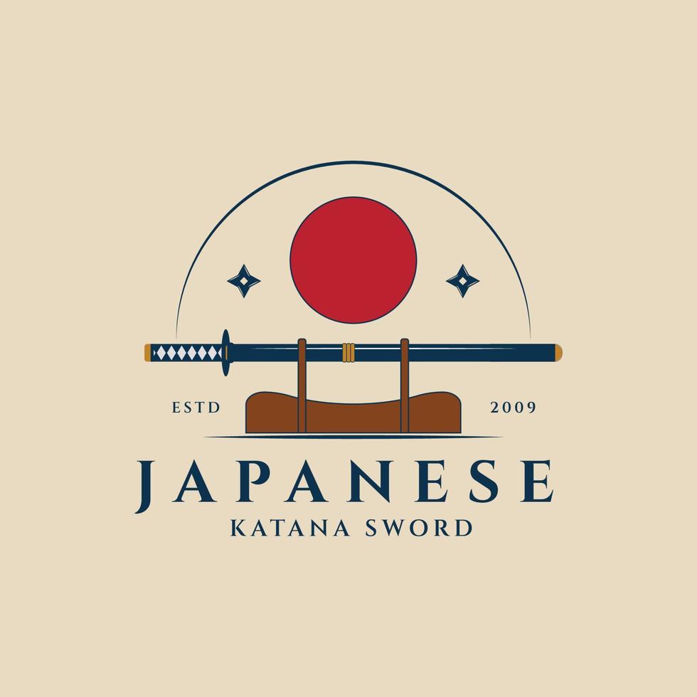 conception d'illustration vectorielle vintage du logo de l'épée katana. vecteur