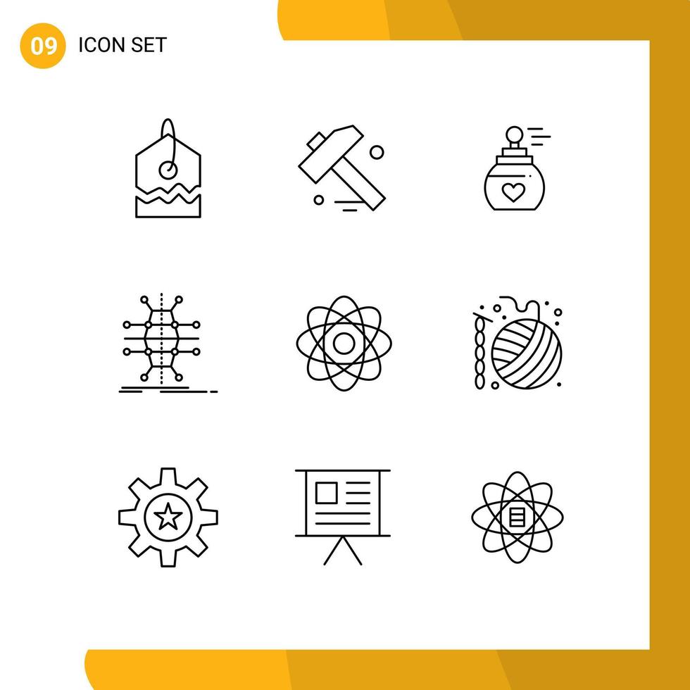 pack de 9 contours créatifs d'éléments de conception vectoriels modifiables d'infrastructure intelligente parfumée d'atome de chimie vecteur