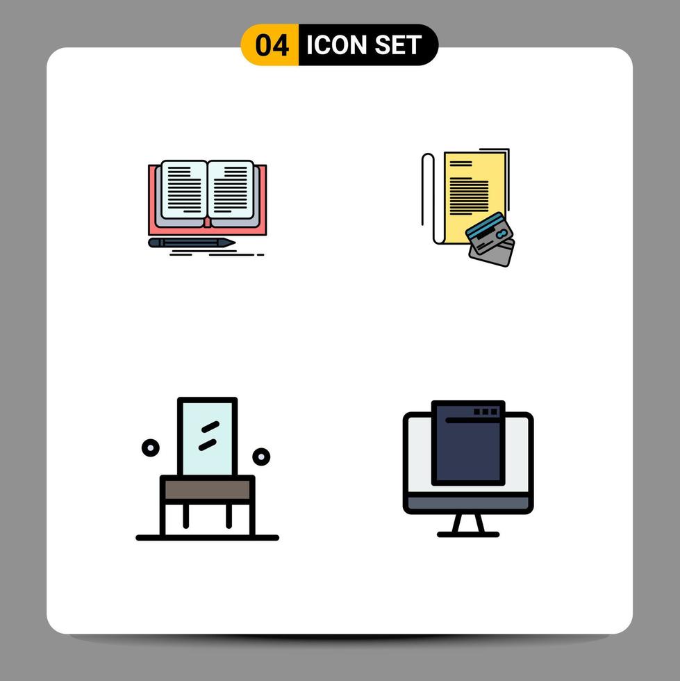 4 concept de couleur plate fillline pour les sites Web mobiles et les applications écrivant des cartes d'histoire de meubles siège des éléments de conception vectoriels modifiables vecteur