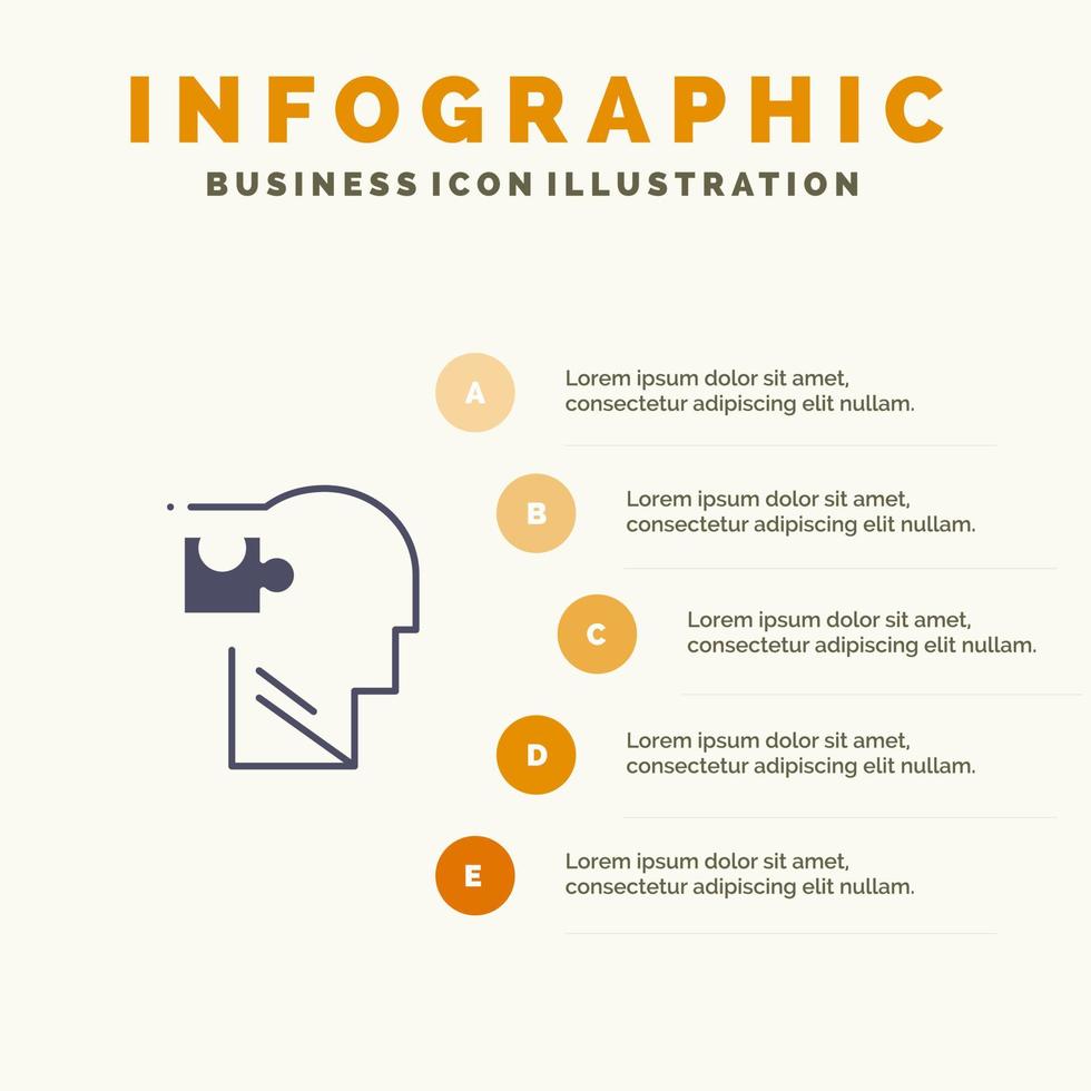 esprit logique humain puzzle solution solide icône infographie 5 étapes présentation arrière-plan vecteur