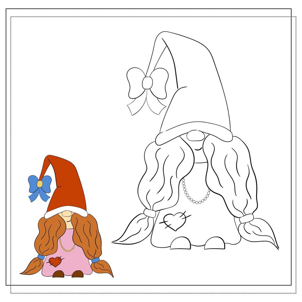 livre de coloriage pour enfants. fille de gnome de noël de dessin animé. vecteur