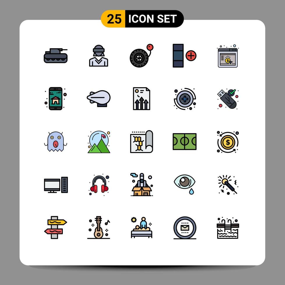 groupe de 25 couleurs plates de lignes remplies modernes définies pour les éléments de conception vectoriels modifiables de cellule de table de femme de navigateur cpc vecteur