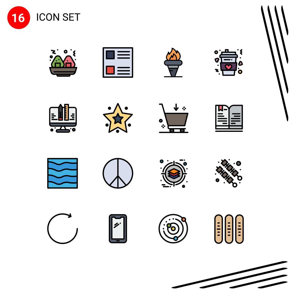 ensemble de 16 symboles d'icônes d'interface utilisateur modernes signes pour la planification du codage tenant des éléments de conception vectoriels créatifs modifiables de boisson d'amour vecteur
