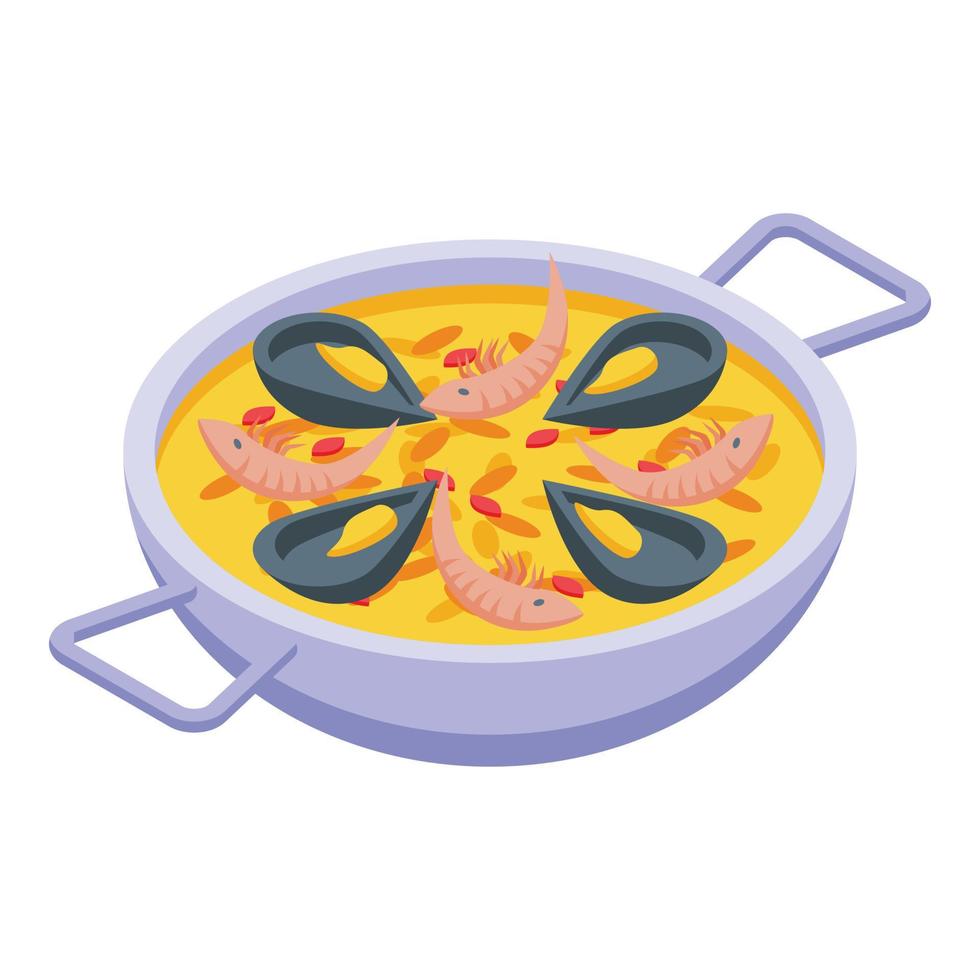 vecteur isométrique d'icône de soupe de crevettes. cuisine espagnole