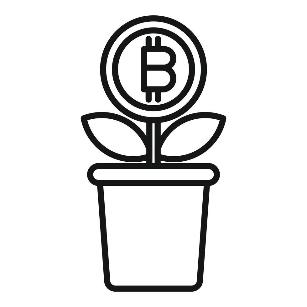 vecteur de contour d'icône de pot de plante crypto. argent bitcoin