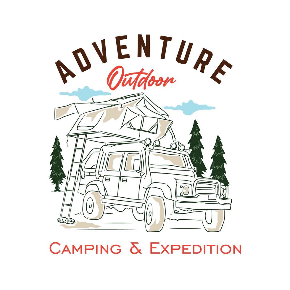 illustration vectorielle de véhicule d'aventure de camping-car, parfaite pour la conception de t-shirt et le logo du club d'aventure vecteur