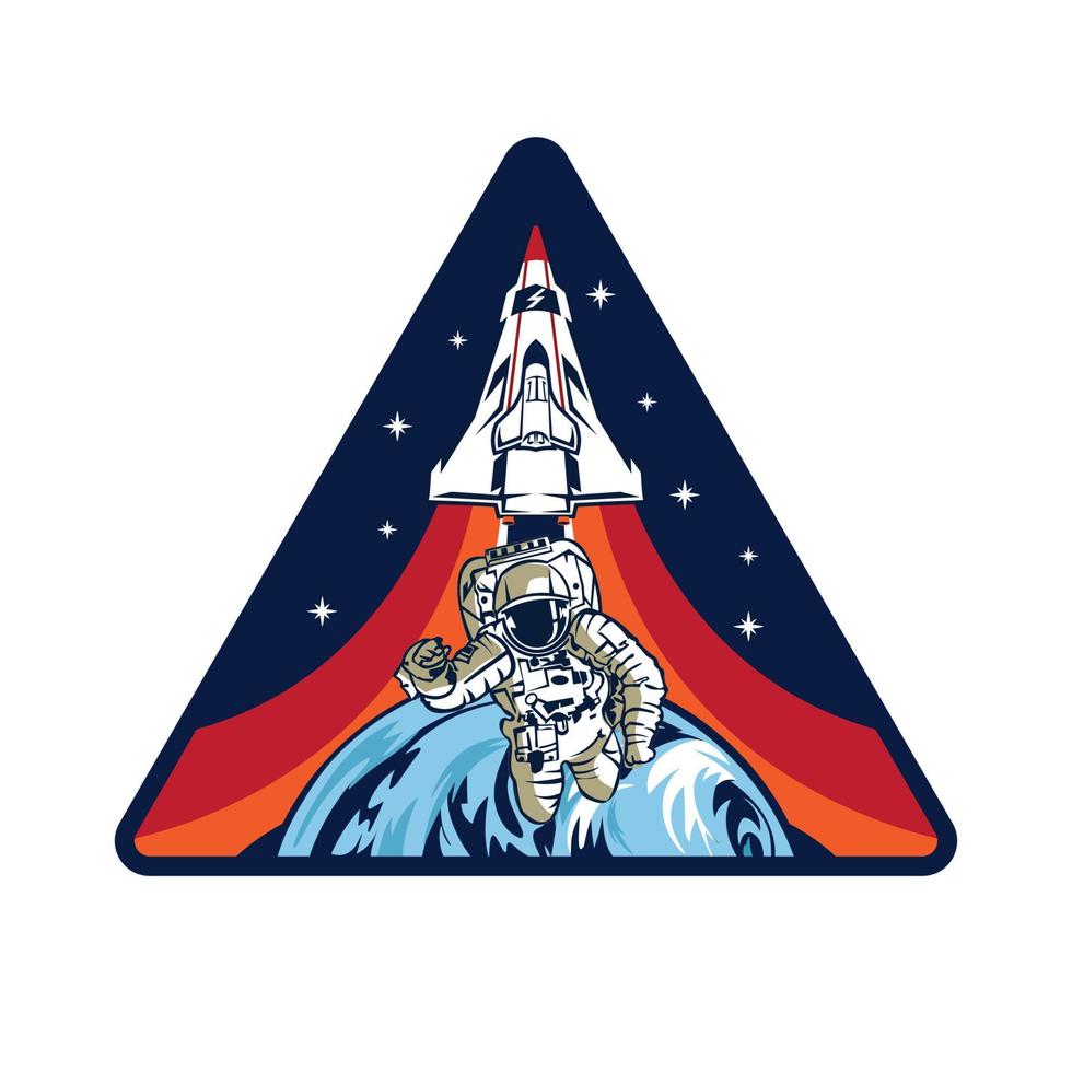 illustration vectorielle astronaute et vaisseau spatial, parfaite pour la conception de t-shirts et la conception de badges vecteur