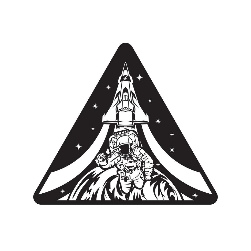 illustration vectorielle astronaute et vaisseau spatial, parfaite pour la conception de t-shirts et la conception de badges vecteur