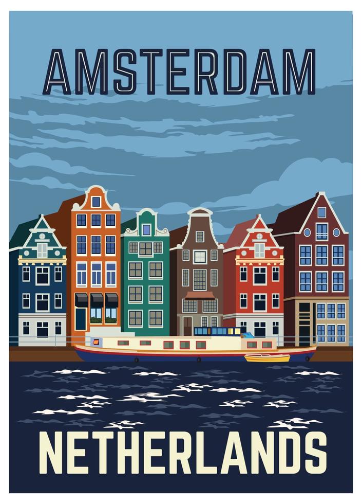 conception d'affiche de vacances vintage d'amsterdam, parfaite pour la conception de t-shirts et la marchandise vecteur