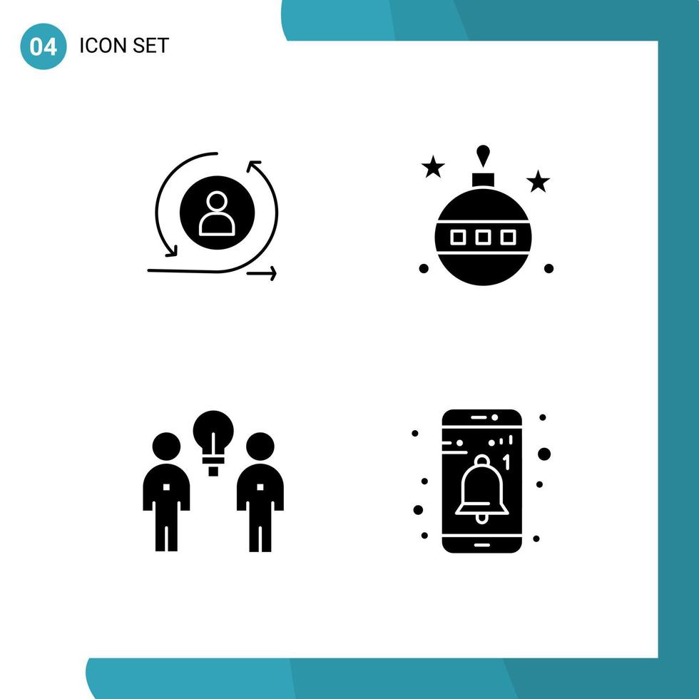 4 symboles de glyphes solides universels symboles de retour de remue-méninges globe numérique personnes éléments de conception vectoriels modifiables vecteur