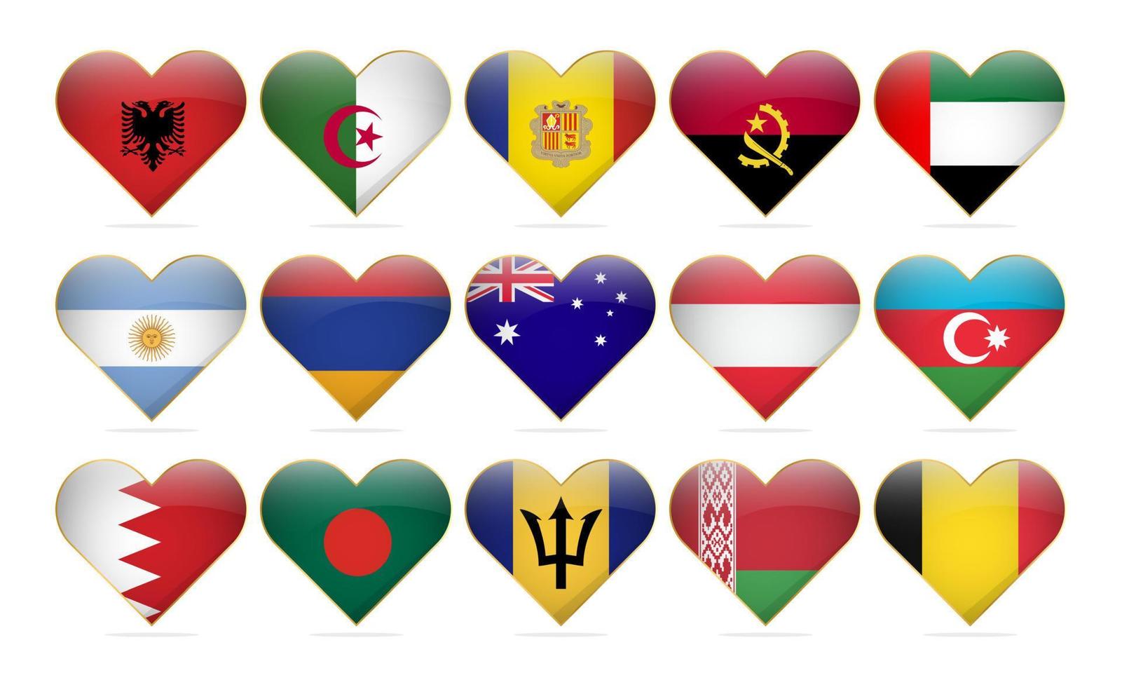 coeur drapeaux nationaux du monde modèle de conception réaliste vecteur