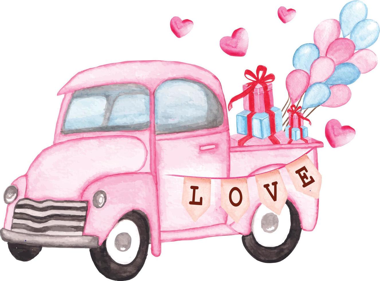 bonne saint valentin illustration vectorielle aquarelle aquarelle voiture clipart vectoriel