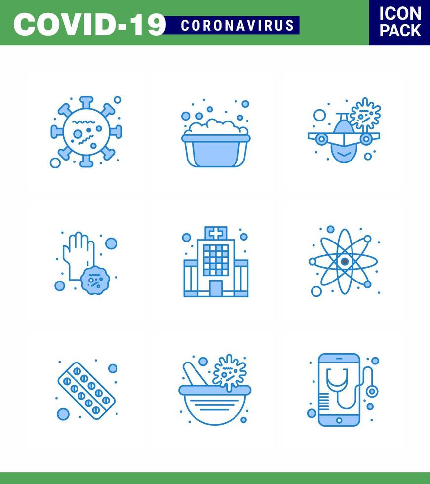 9 pack d'icônes coronavirus bleu covid19 tel que la maladie covid virus de l'eau savonneuse avertissement coronavirus viral 2019nov éléments de conception de vecteur de maladie