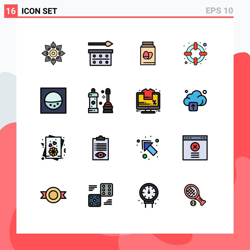 interface mobile ligne remplie de couleurs plates ensemble de 16 pictogrammes de support aidez les nuances pour les yeux bouteille de vacances éléments de conception vectoriels créatifs modifiables vecteur