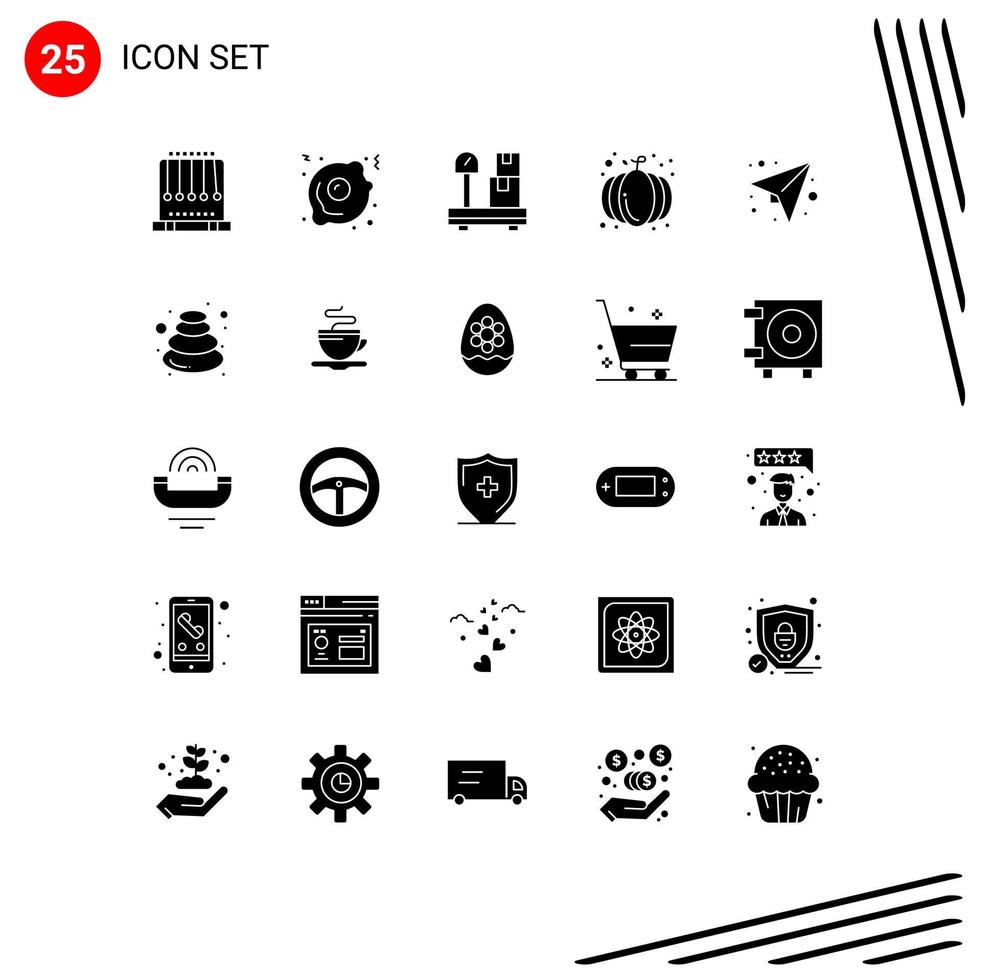 symboles d'icônes universels groupe de 25 glyphes solides modernes d'envoi de message de paquet de papier récolte éléments de conception vectoriels modifiables vecteur
