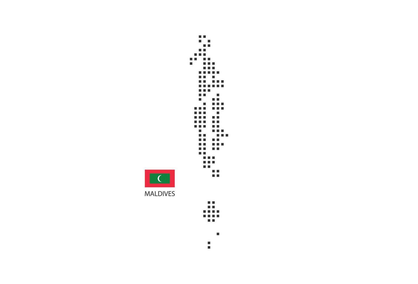 Carte en pointillés pixel carré vectoriel des maldives isolée sur fond blanc avec le drapeau des maldives.