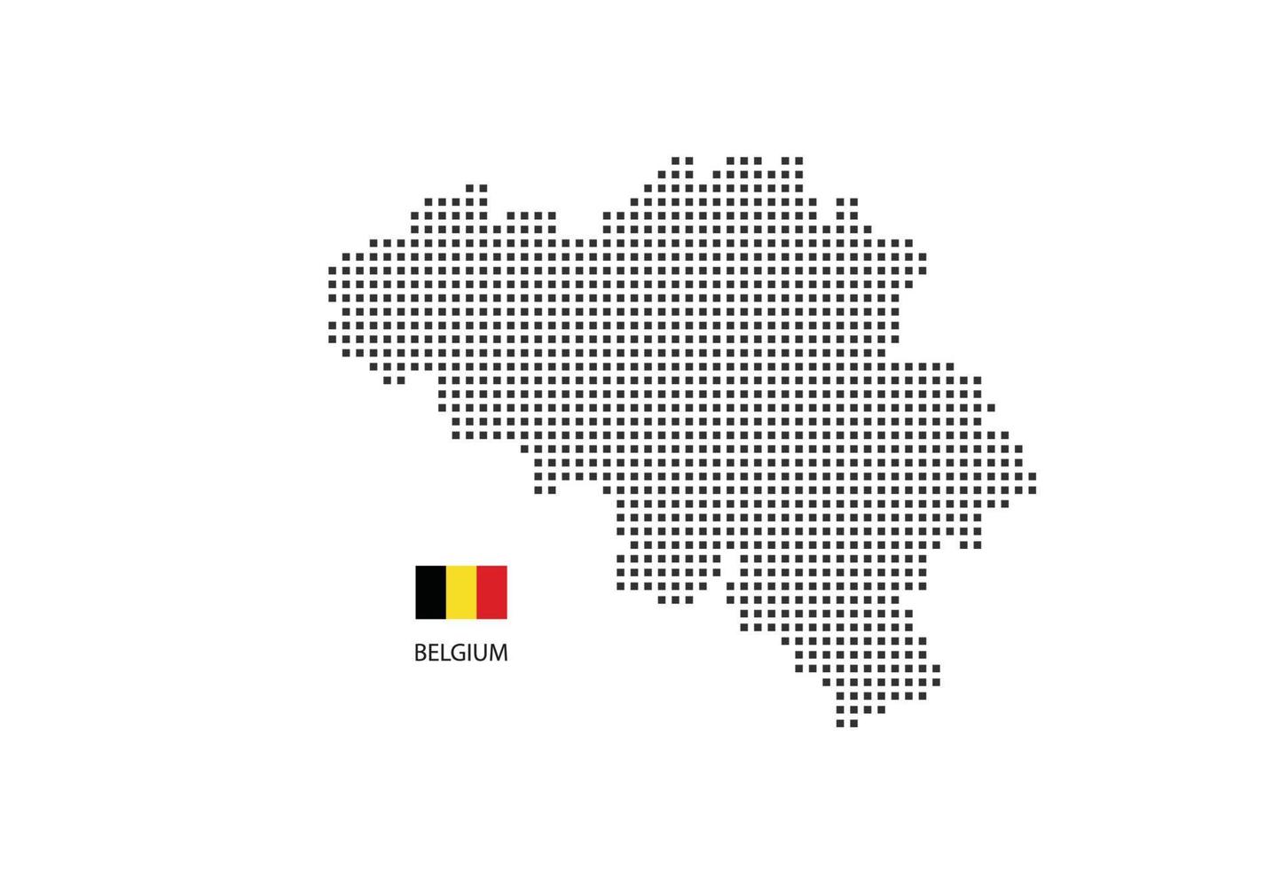 Carte en pointillés de pixels carrés vectoriels de belgique isolée sur fond blanc avec le drapeau de la belgique. vecteur