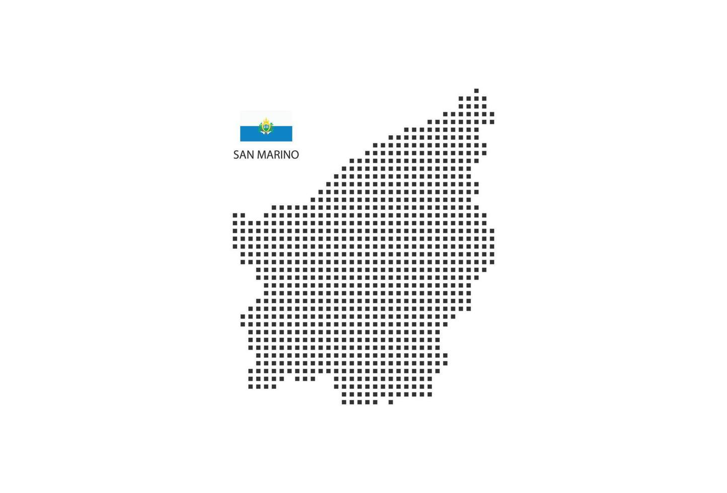 Carte en pointillés de pixels carrés vectoriels de marino isolé sur fond blanc avec le drapeau de marino. vecteur