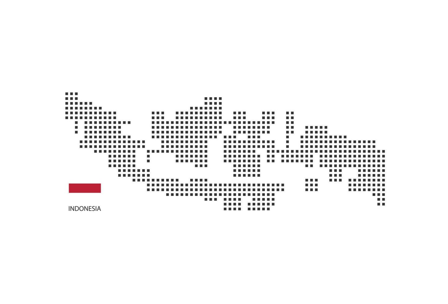 Carte en pointillés de pixel carré vectoriel de l'Indonésie isolée sur fond blanc avec le drapeau de l'Indonésie.