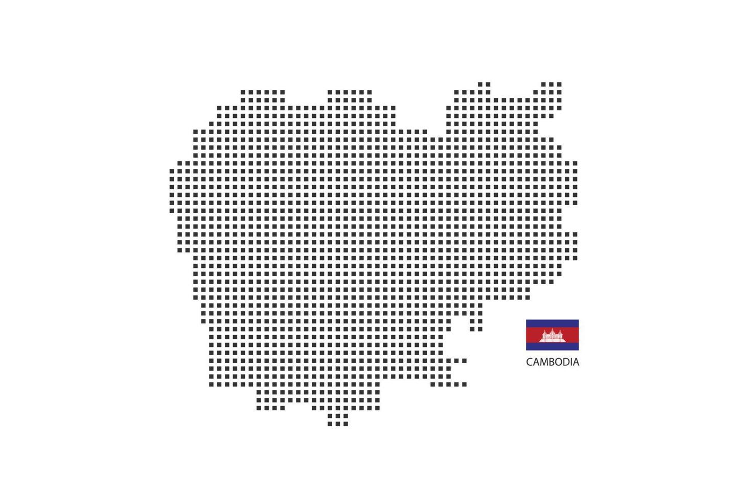 Carte en pointillés de pixels carrés vectoriels du cambodge isolé sur fond blanc avec le drapeau du cambodge. vecteur