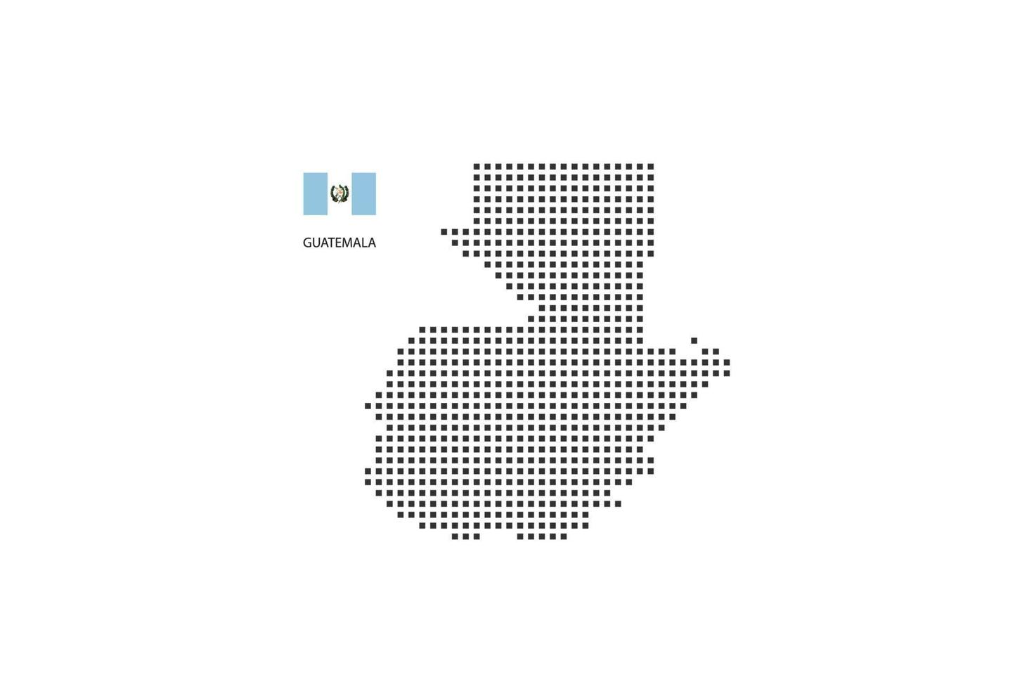 Carte en pointillés pixel carré vectoriel du guatemala isolé sur fond blanc avec le drapeau du guatemala.