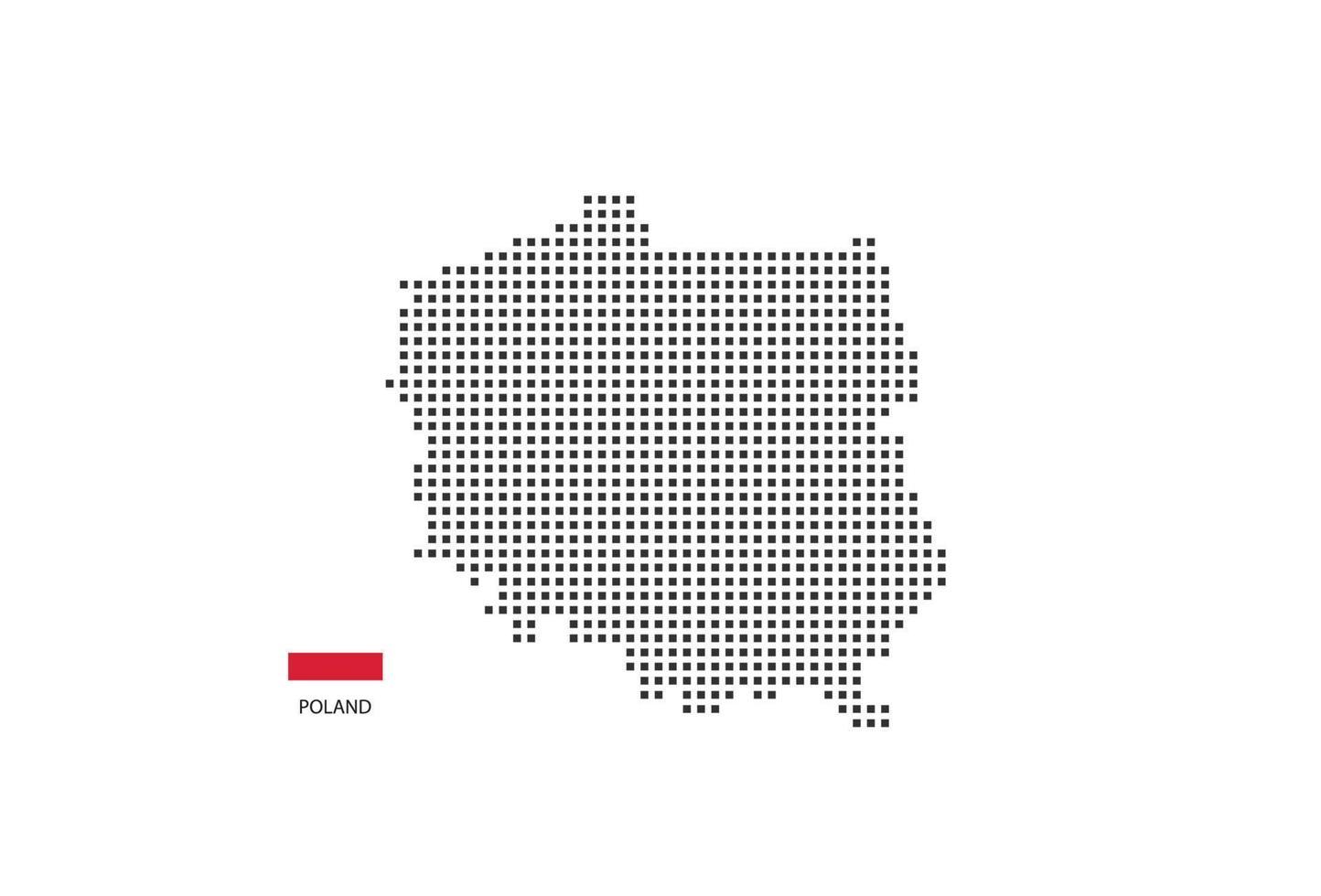 Carte en pointillés de pixels carrés vectoriels de pologne isolé sur fond blanc avec le drapeau de la pologne. vecteur