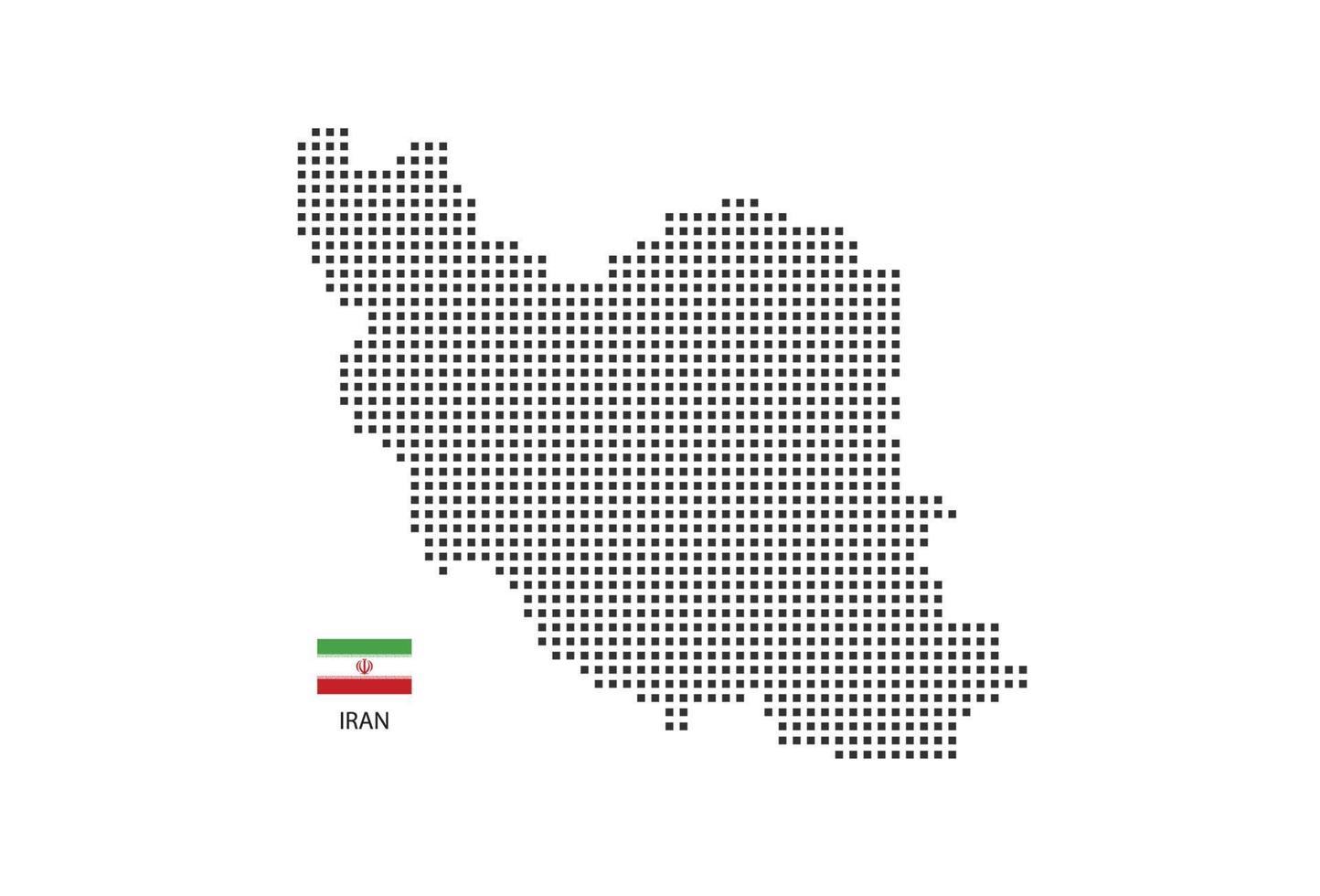 Carte en pointillés pixel carré vectoriel de l'iran isolé sur fond blanc avec le drapeau de l'iran.