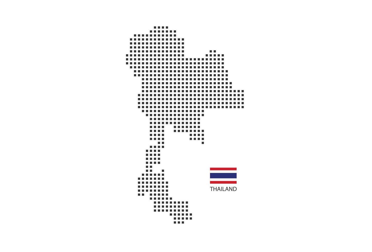 Carte en pointillés pixel carré vectoriel de la Thaïlande isolée sur fond blanc avec le drapeau de la Thaïlande.